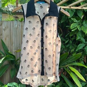Julie’s closet sheer mesh black and cream sleeveless skull and crossbones top